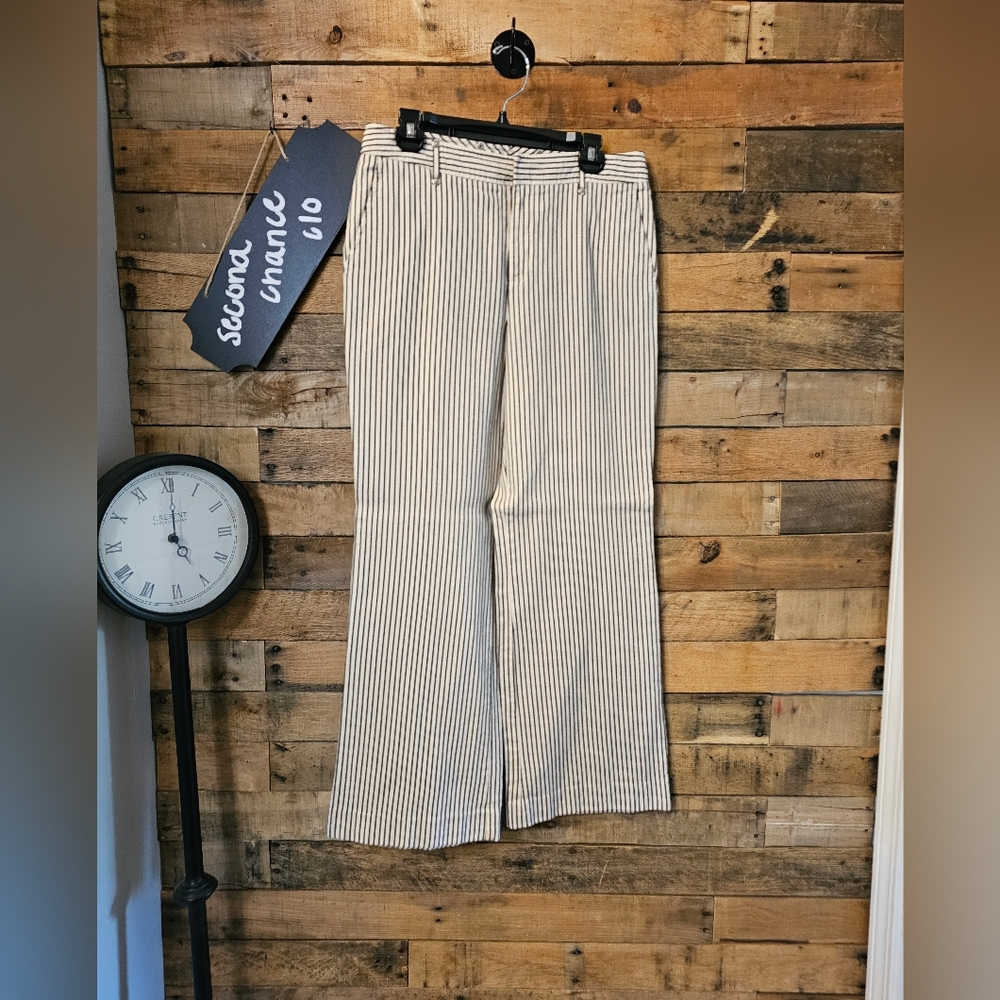 Perry Ellis Women's Cream And Gray Wide Leg Striped Pants Size 10